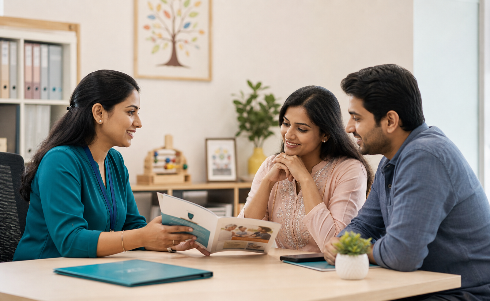 Admissions coordinator meeting with parents at school